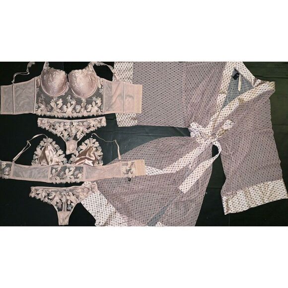Victoria's Secret Other - Victoria's Secret longline 36C BRA SET+BRALETTE+ROBE dusty pink taupe APPLIQUE